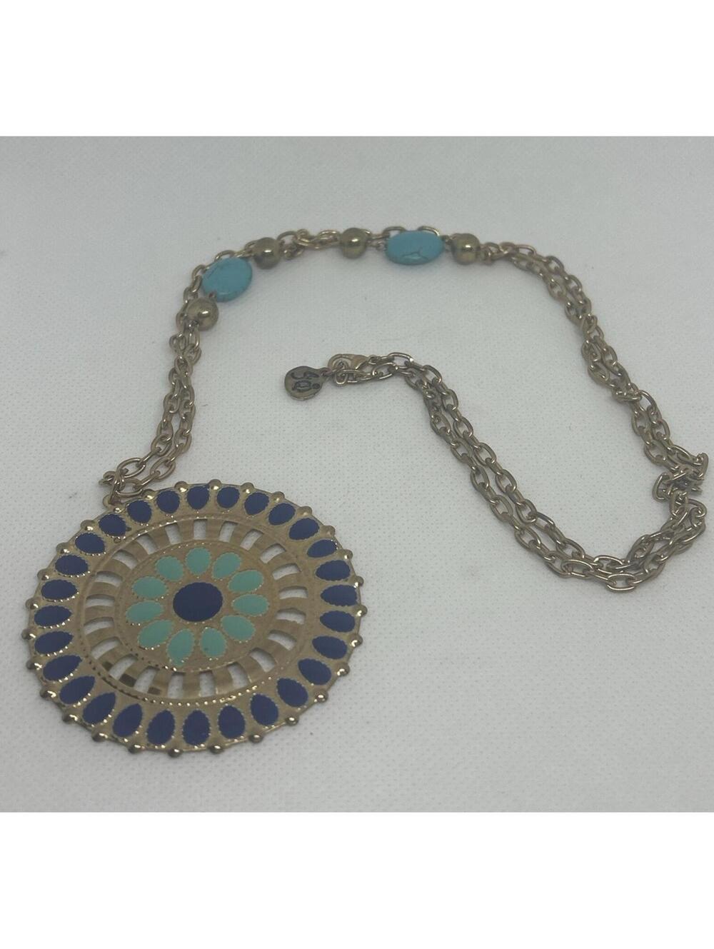 JS Bohemian Collection Gold Tone Blue Turquoise Enamel Statement Necklace